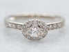 White Gold Round Cut Diamond Engagement Ring with East West Diamond Halo and Diamond Shoulders