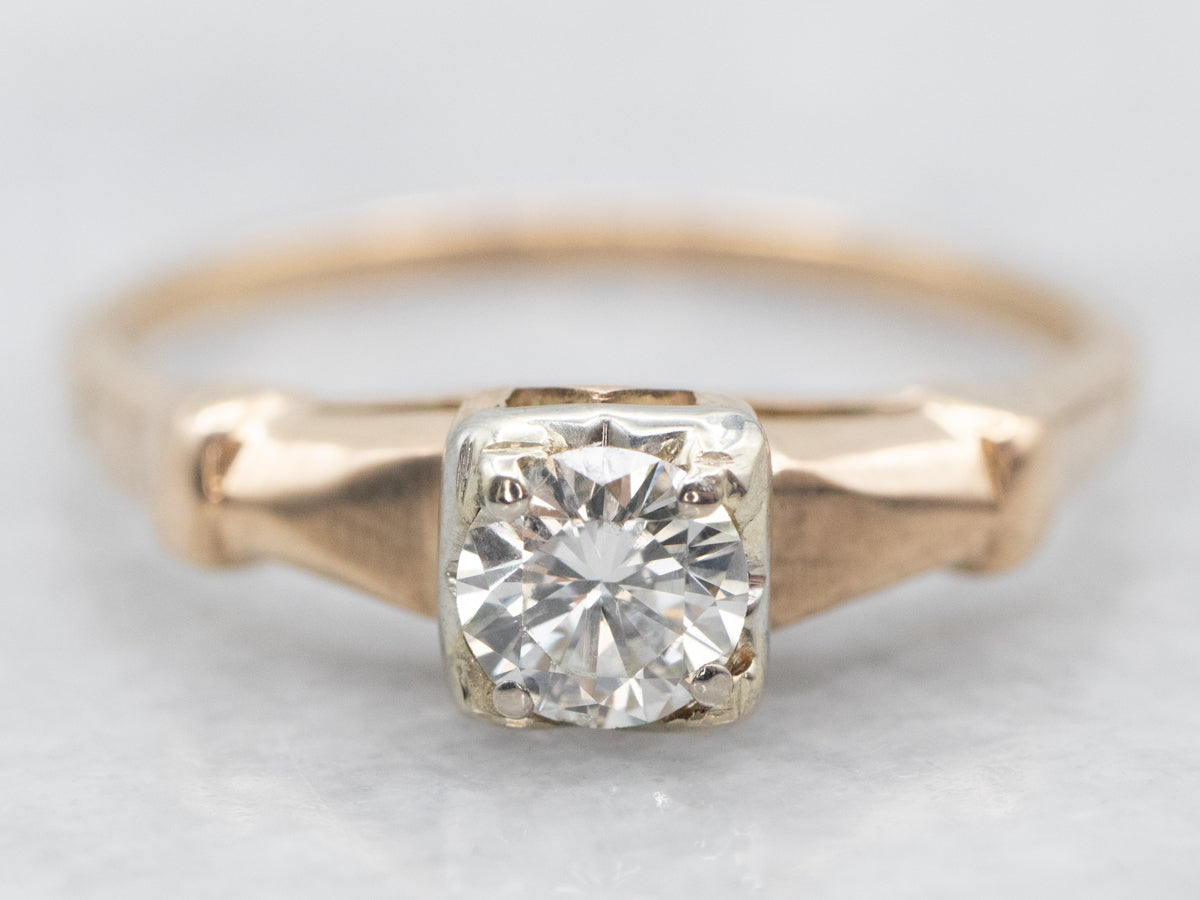 Two Tone Diamond Solitaire Engagement Ring