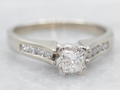 Mixed Metal Diamond Engagement Ring with Diamond Shoulders