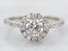 White Gold Diamond Engagement Ring with Diamond Halo and Diamond Shoulders