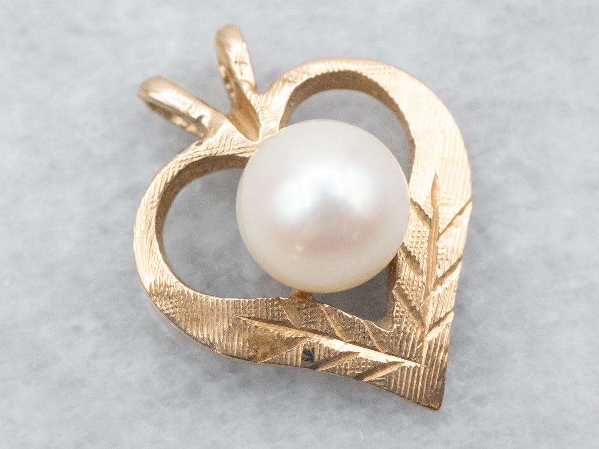 Sweetheart Saltwater Pearl Gold Heart Pendant