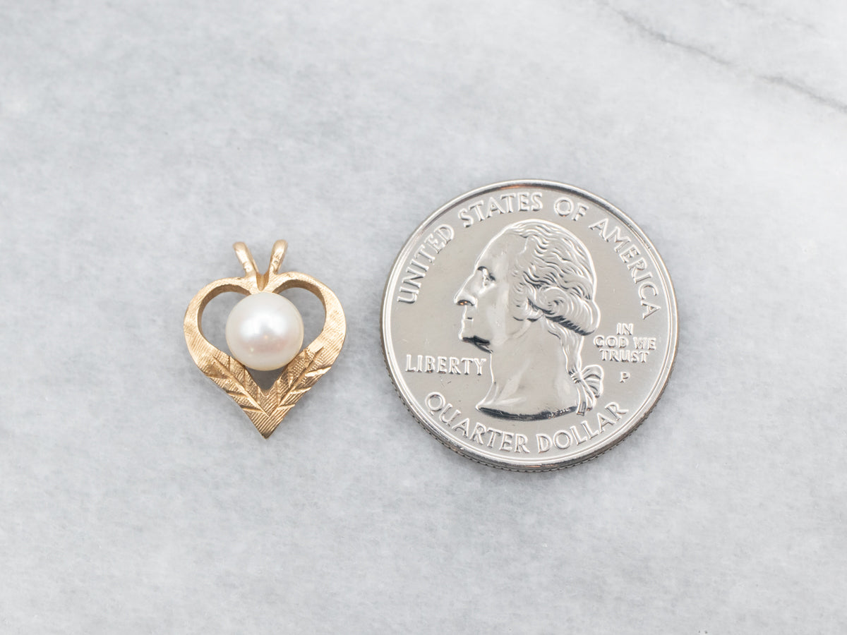 Sweetheart Saltwater Pearl Gold Heart Pendant
