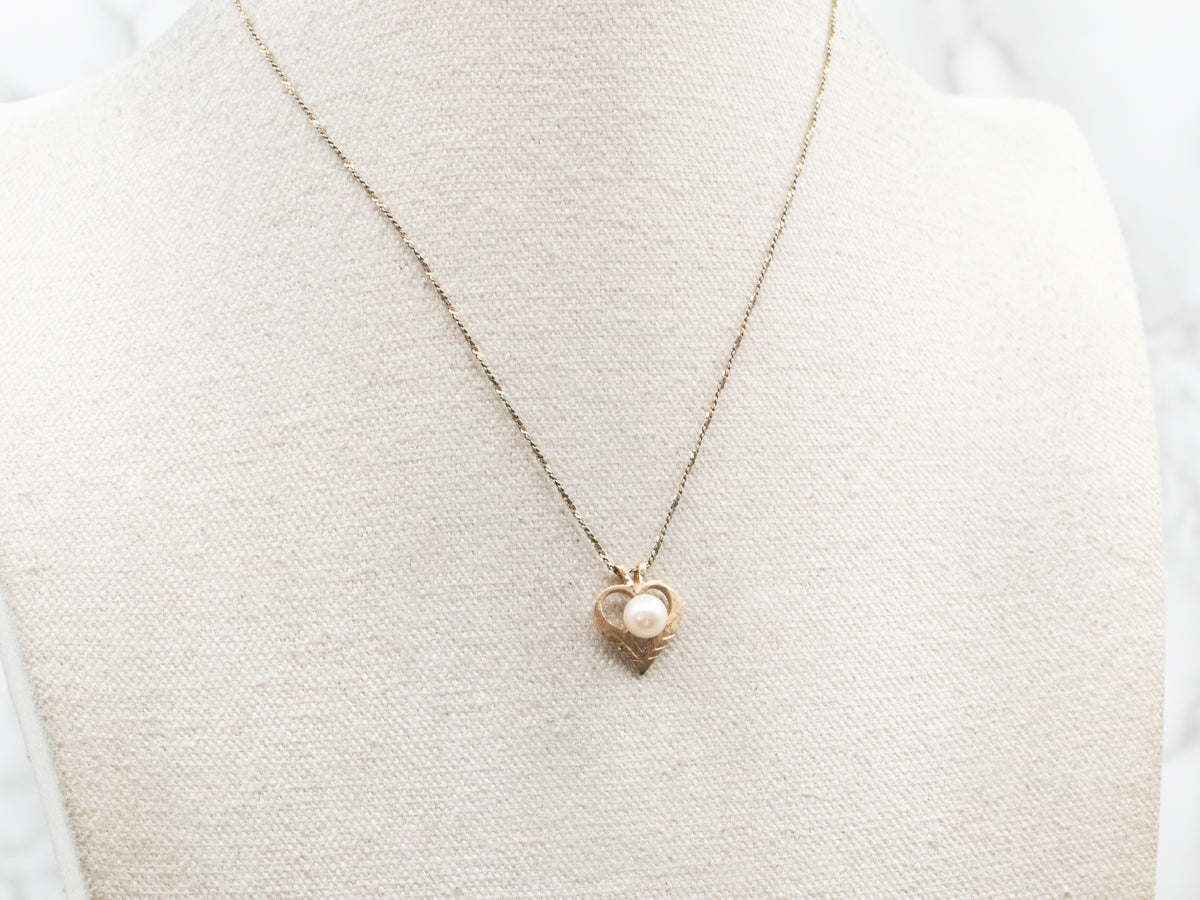 Sweetheart Saltwater Pearl Gold Heart Pendant