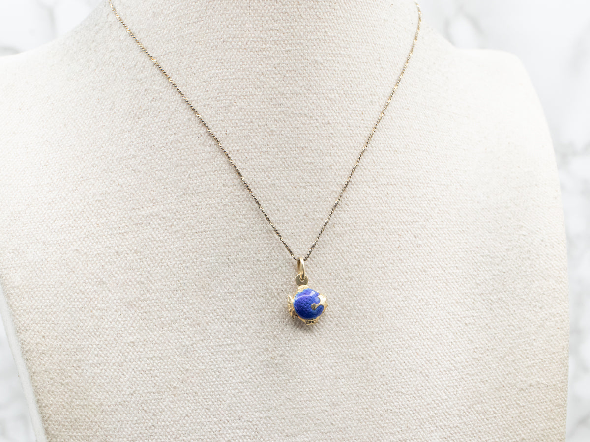 Vintage Gold Blue Enamel Fish Charm Pendant