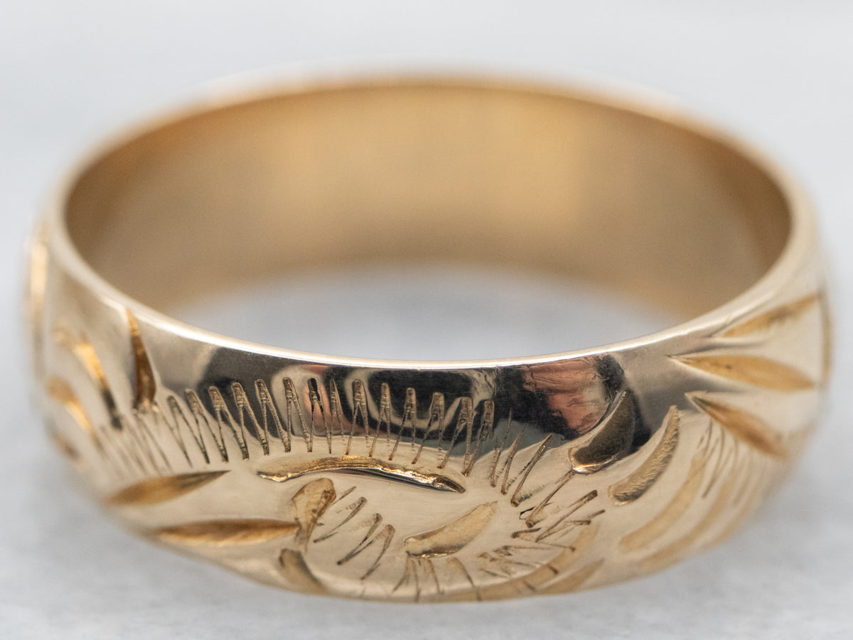 Yellow Gold Engraved Wedding Band