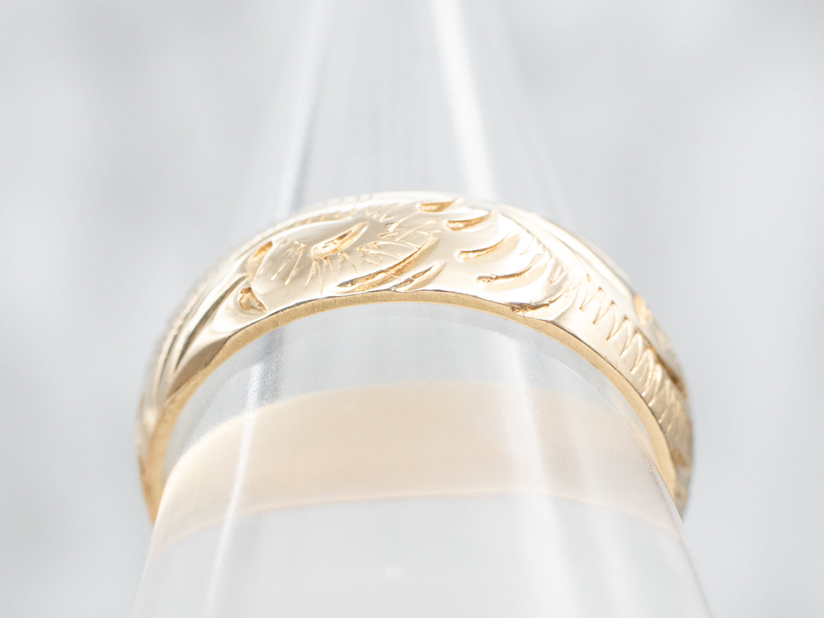 Yellow Gold Engraved Wedding Band