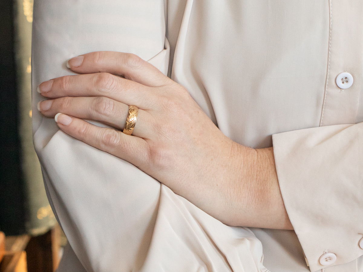 Yellow Gold Engraved Wedding Band