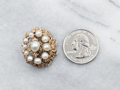 Yellow Gold Pearl Cluster Botanical Brooch