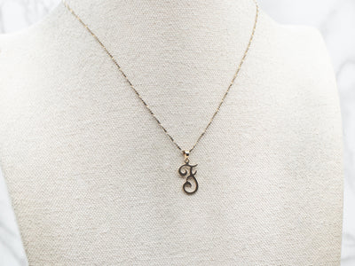Yellow Gold Letter "F" in French Script Pendant
