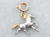Two Tone White and Yellow Gold Trotting Horse Charm with Spring Ring Bail