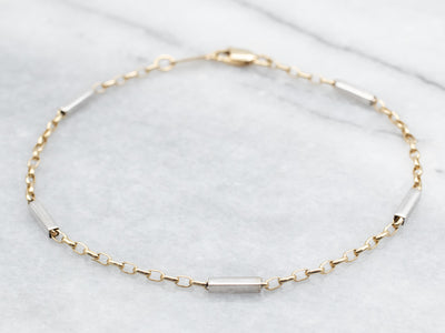 Two Tone Yellow and White Gold Bar Link Bracelet with Lobster Clasp