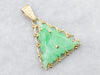 Yellow Gold Triangle Carved Jade Pendant with Scalloped Frame