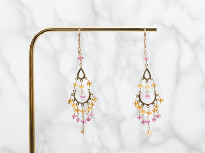Yellow Gold Citrine and Pink Tourmaline Drop Dangle Earrings
