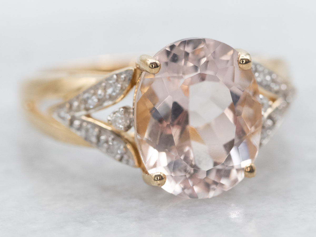 Modern Gold Morganite and Diamond Ring