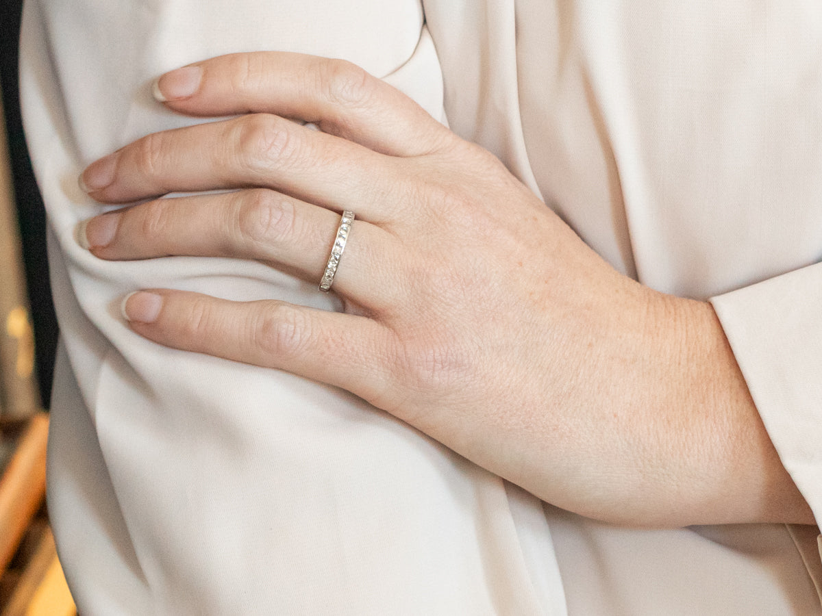 Thin White Gold Diamond Band