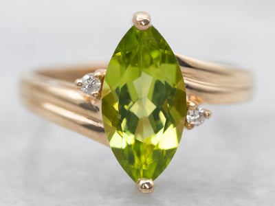 Marquise Cut Peridot Bypass Ring with Diamond Accents