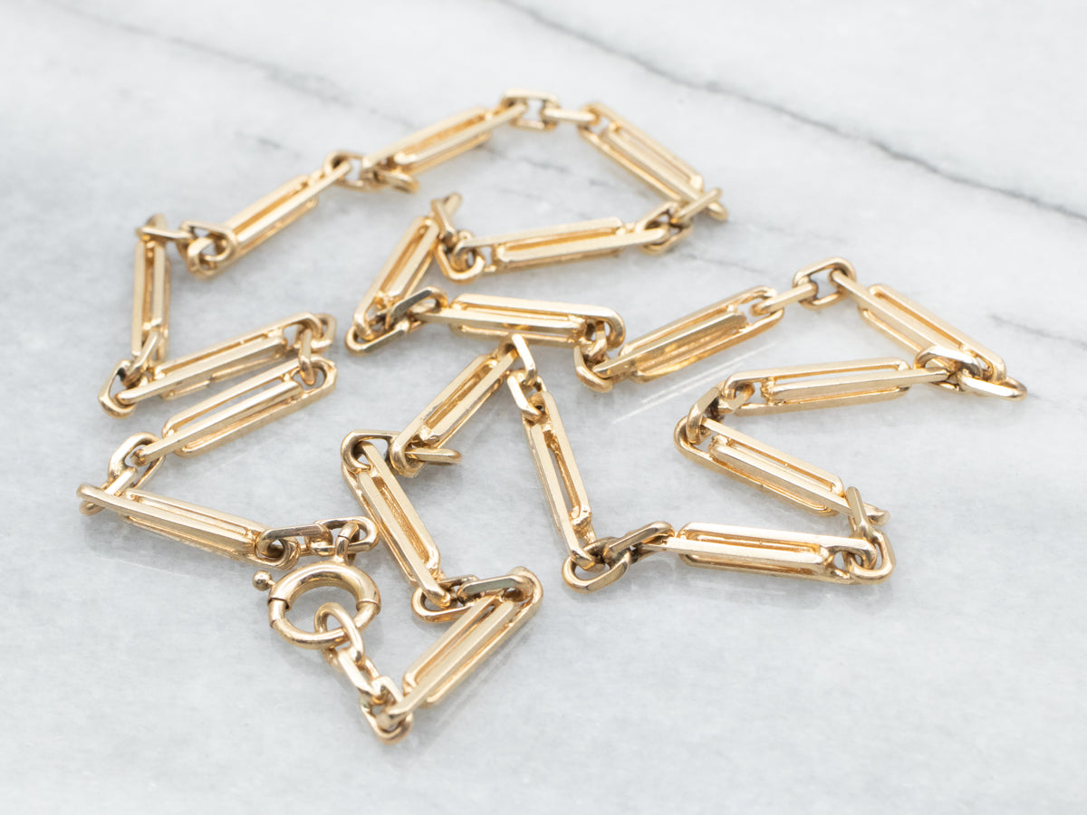 Yellow Gold Elongated Link with Spring Ring Clasp