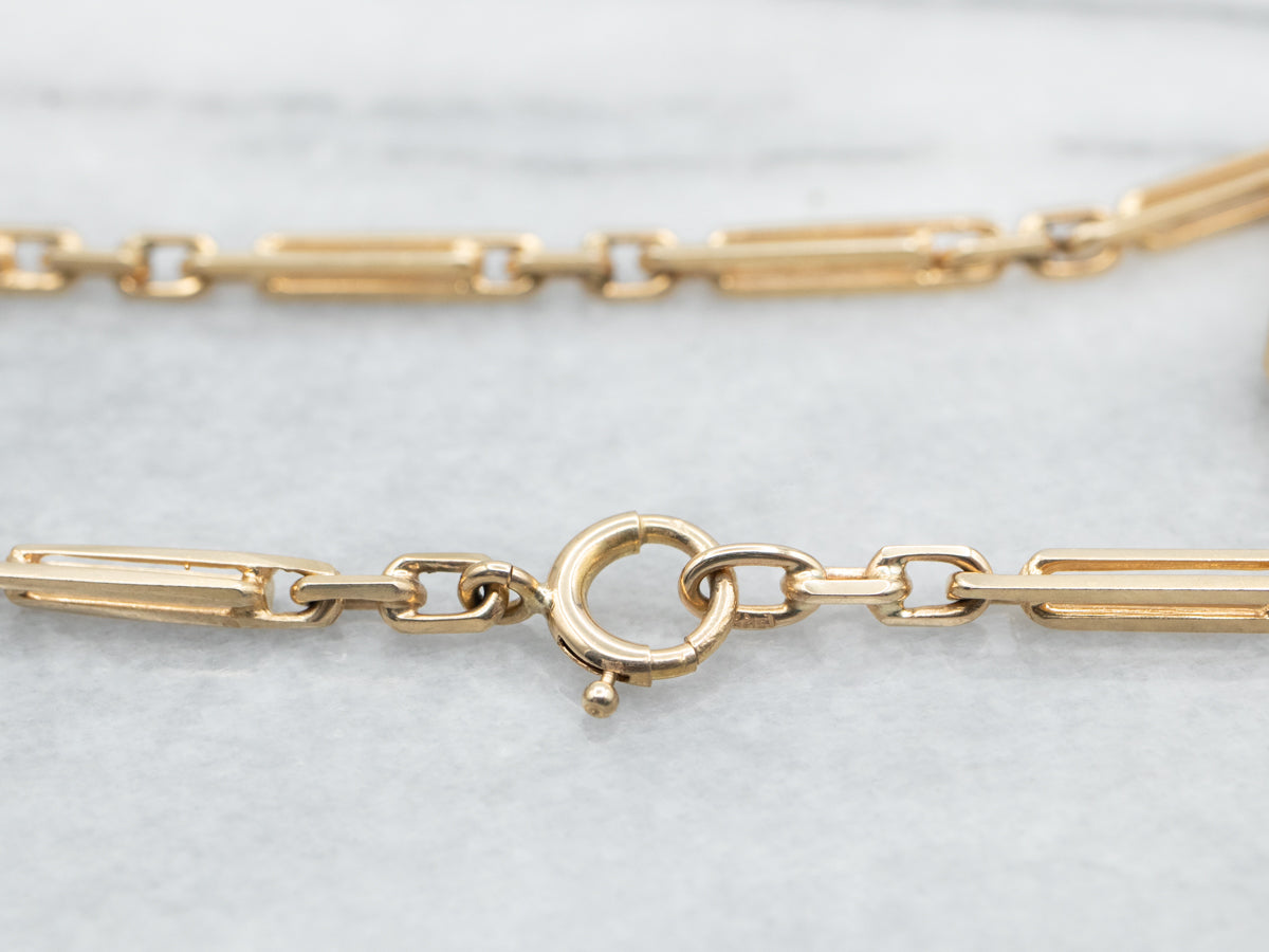 Yellow Gold Elongated Link with Spring Ring Clasp
