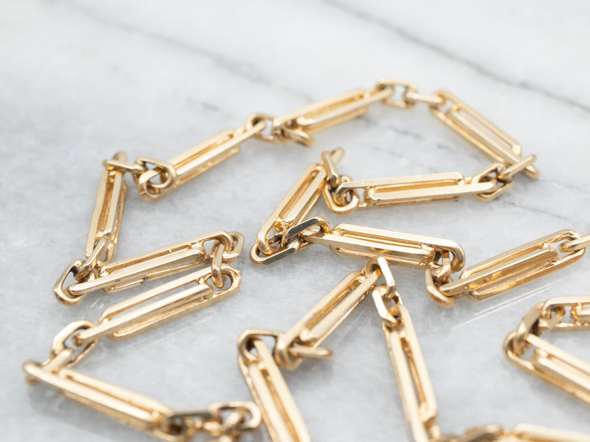 Yellow Gold Elongated Link with Spring Ring Clasp