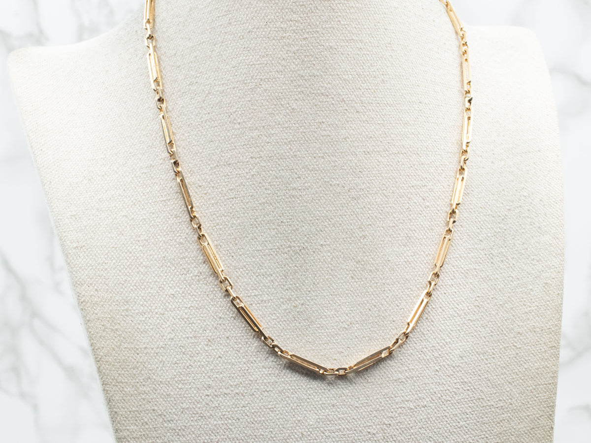 Yellow Gold Elongated Link with Spring Ring Clasp