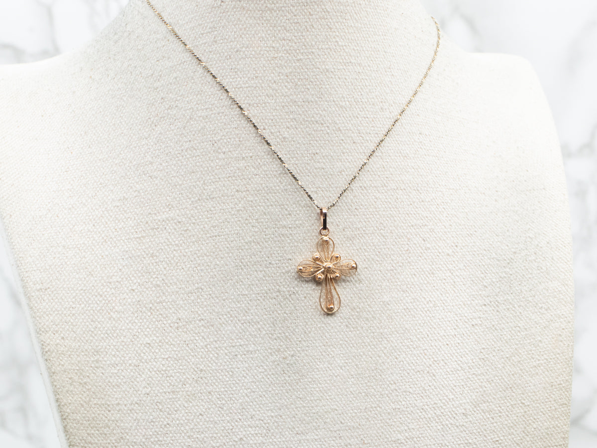 Yellow Gold Filigree Cross Pendant