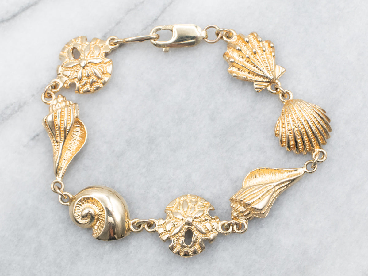 Yellow Gold Shell Link Bracelet with Lobster Clasp - Market Square Jewelers