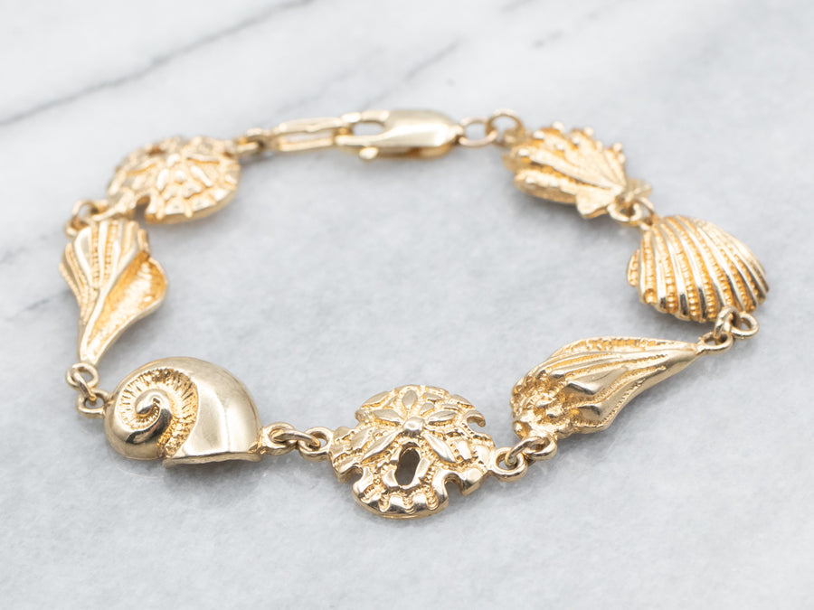 Yellow Gold Shell Link Bracelet with Lobster Clasp