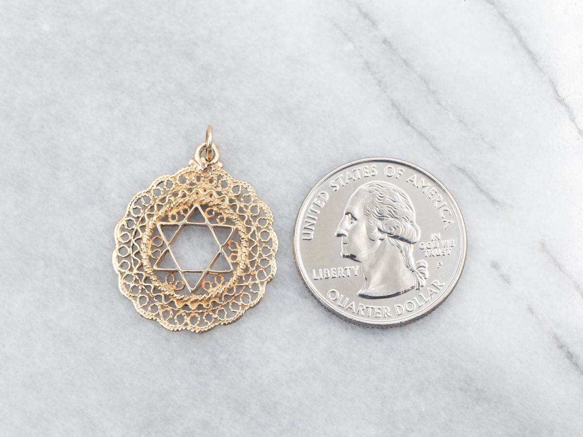 Yellow Gold Star of David with Filigree Frame