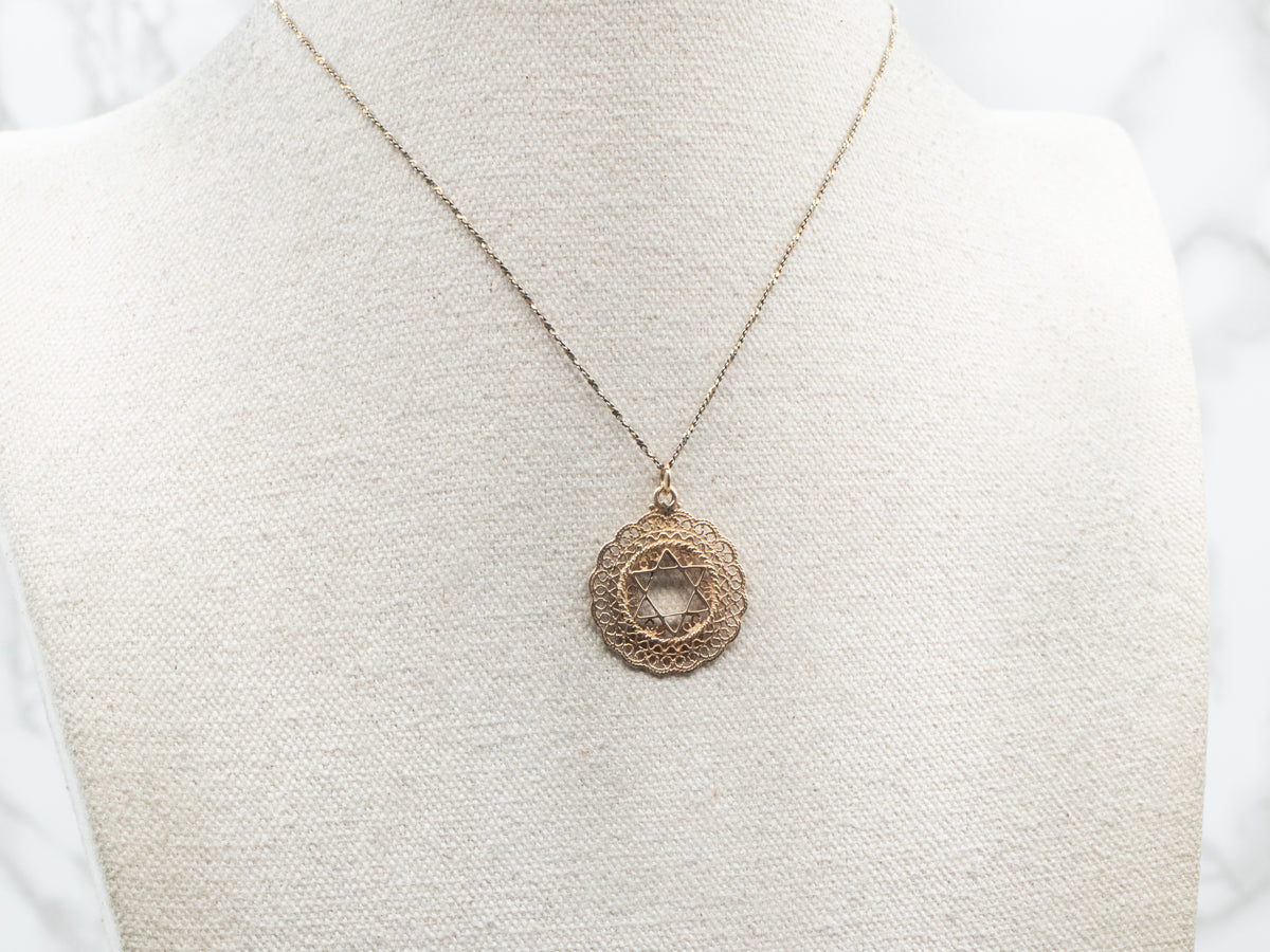 Yellow Gold Star of David with Filigree Frame