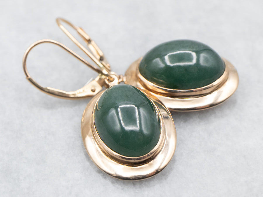 Sleek Polished Gold Jade Drop Earrings