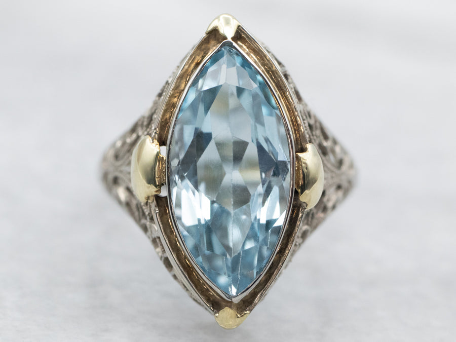 Marquise Art Deco Blue Topaz Ring