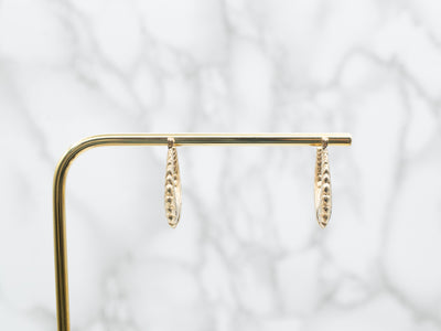 Yellow Gold Lined Design Hollow Hoop Earrings