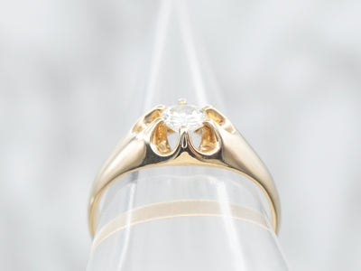 Yellow Gold Belcher Set European Cut Diamond Solitaire Engagement Ring
