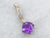 Yellow Gold Square Cushion Cut Amethyst Pendant with Diamond Accents