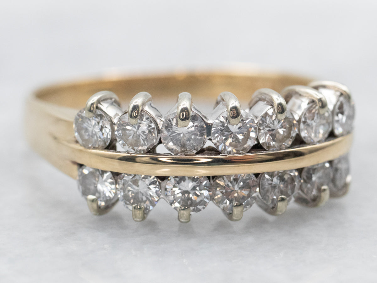 Yellow Gold Double Row Diamond Wedding Band