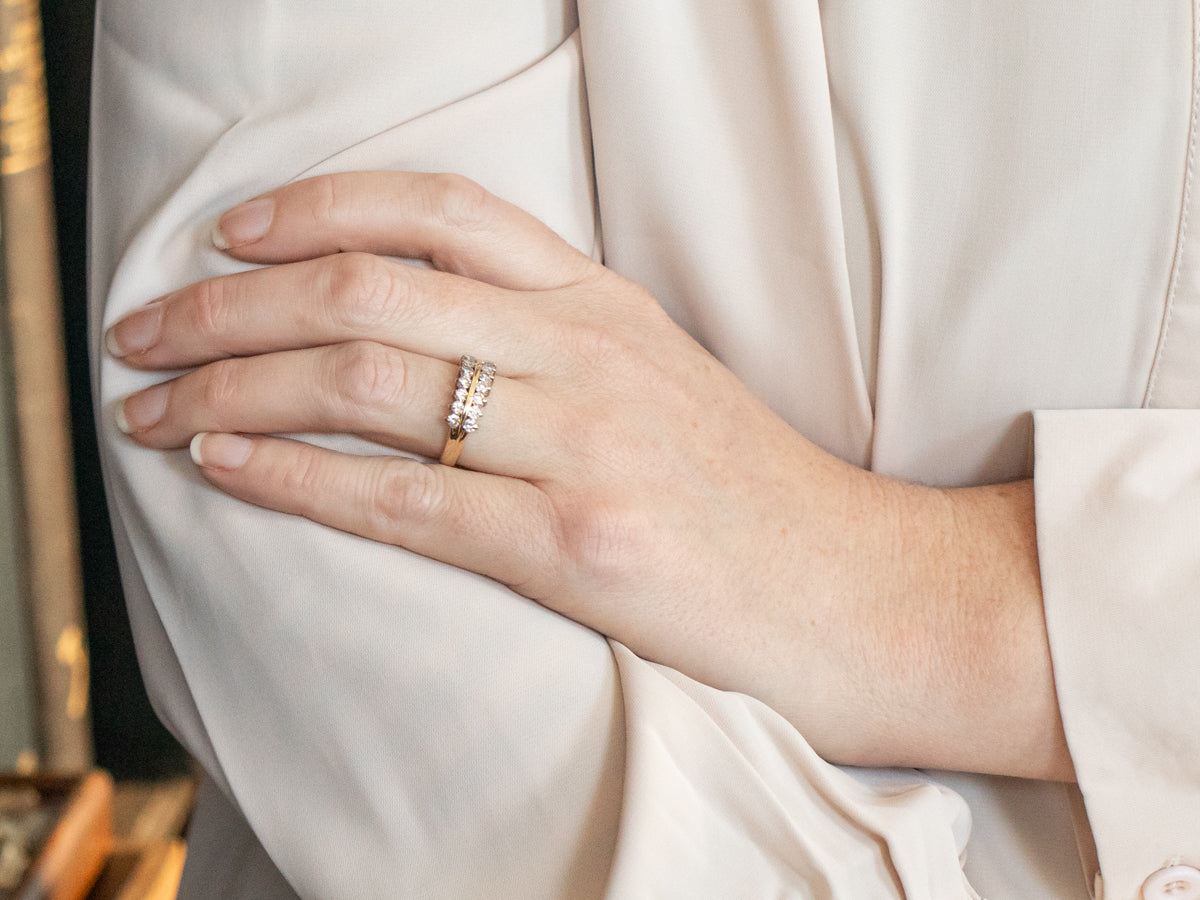 Yellow Gold Double Row Diamond Wedding Band