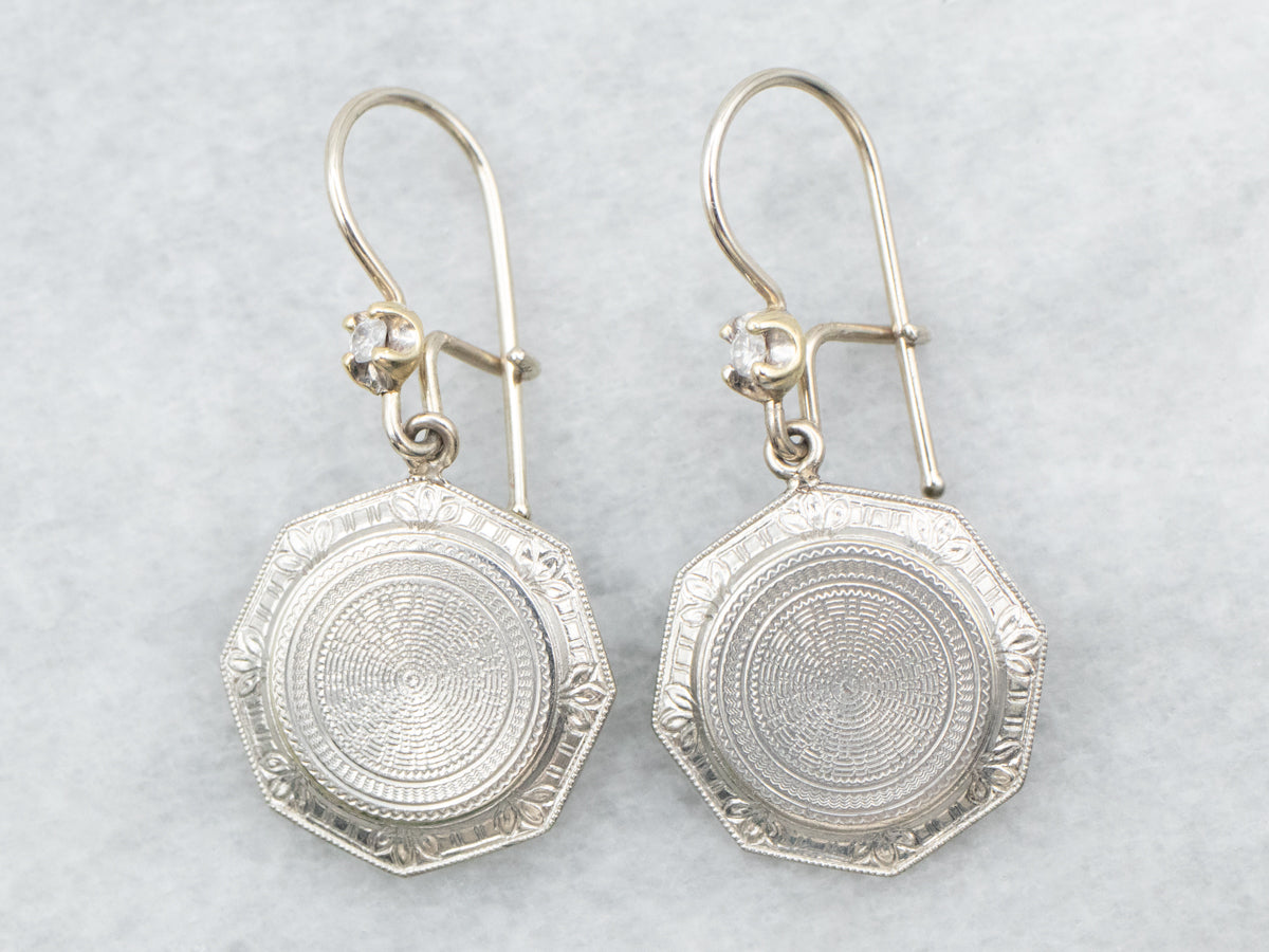 White Gold Cufflink Conversion Drop Earrings with Diamond Accent