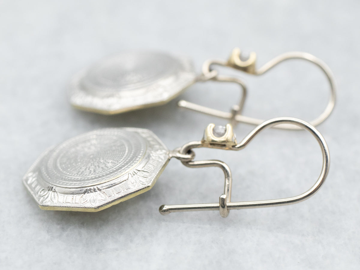 White Gold Cufflink Conversion Drop Earrings with Diamond Accent