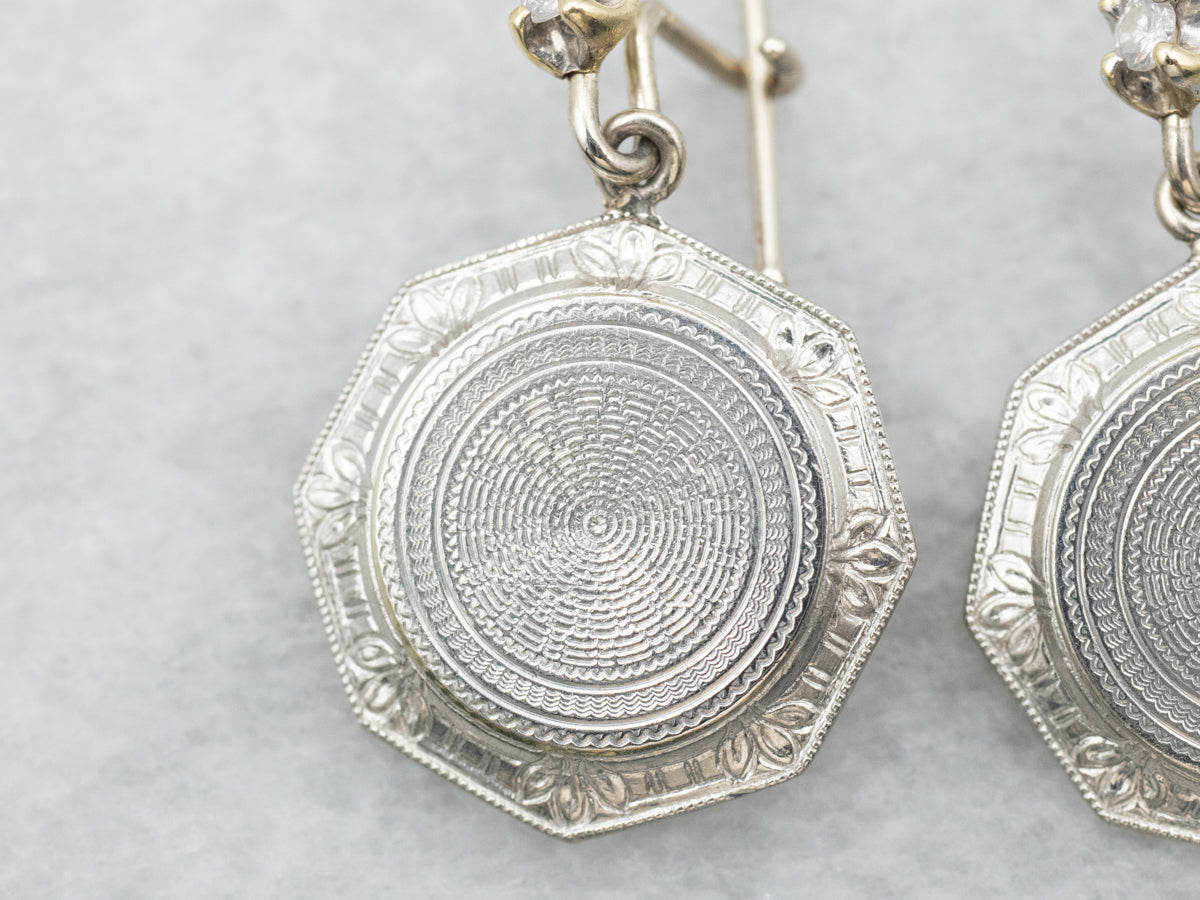 White Gold Cufflink Conversion Drop Earrings with Diamond Accent