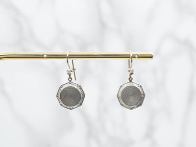 White Gold Cufflink Conversion Drop Earrings with Diamond Accent