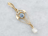 Yellow Gold Art Deco Bezel Set Round Cut Sapphire Pendant with Natural Pearl Accent