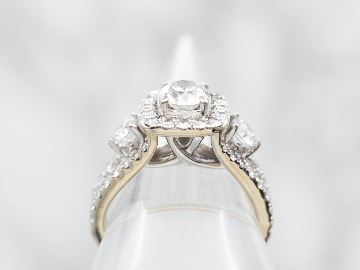 Modern White Gold Diamond Engagement Ring with Diamond Halo