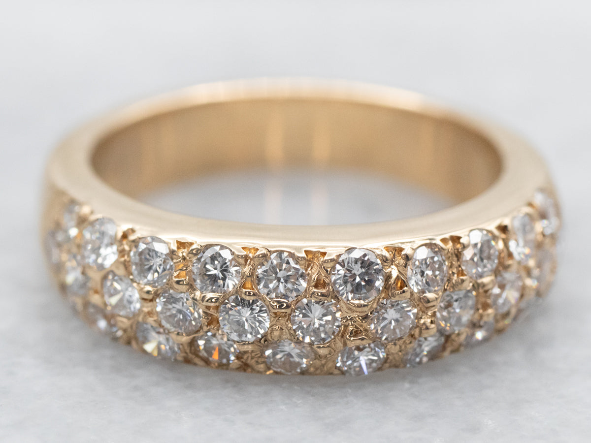 Yellow Gold Triple Row Diamond Encrusted Band