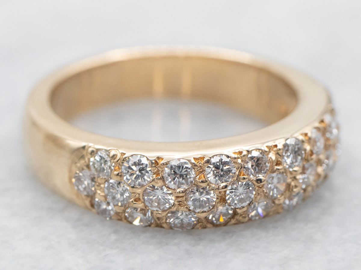 Yellow Gold Triple Row Diamond Encrusted Band
