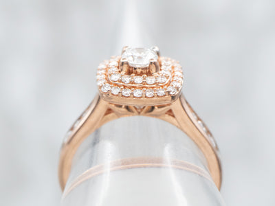 Modern Rose Gold Diamond Engagement Ring with Double Diamond Halo