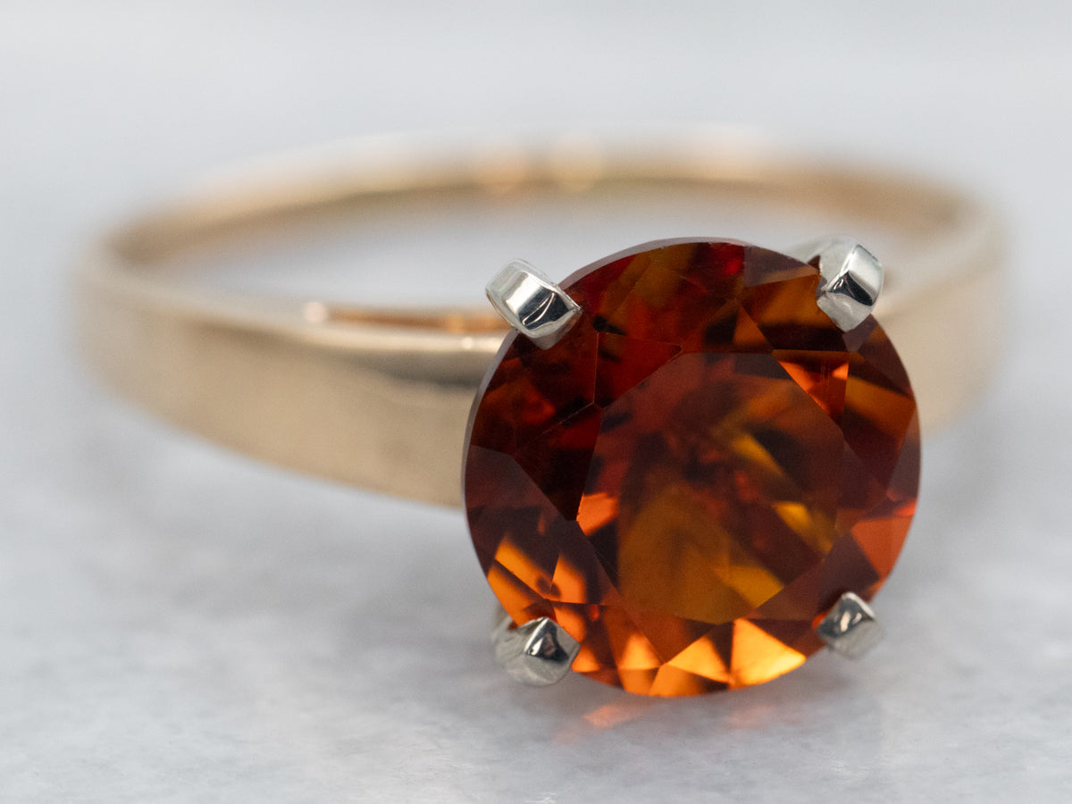 Two Tone Yellow and White Gold Round Cut Citrine Solitaire Ring