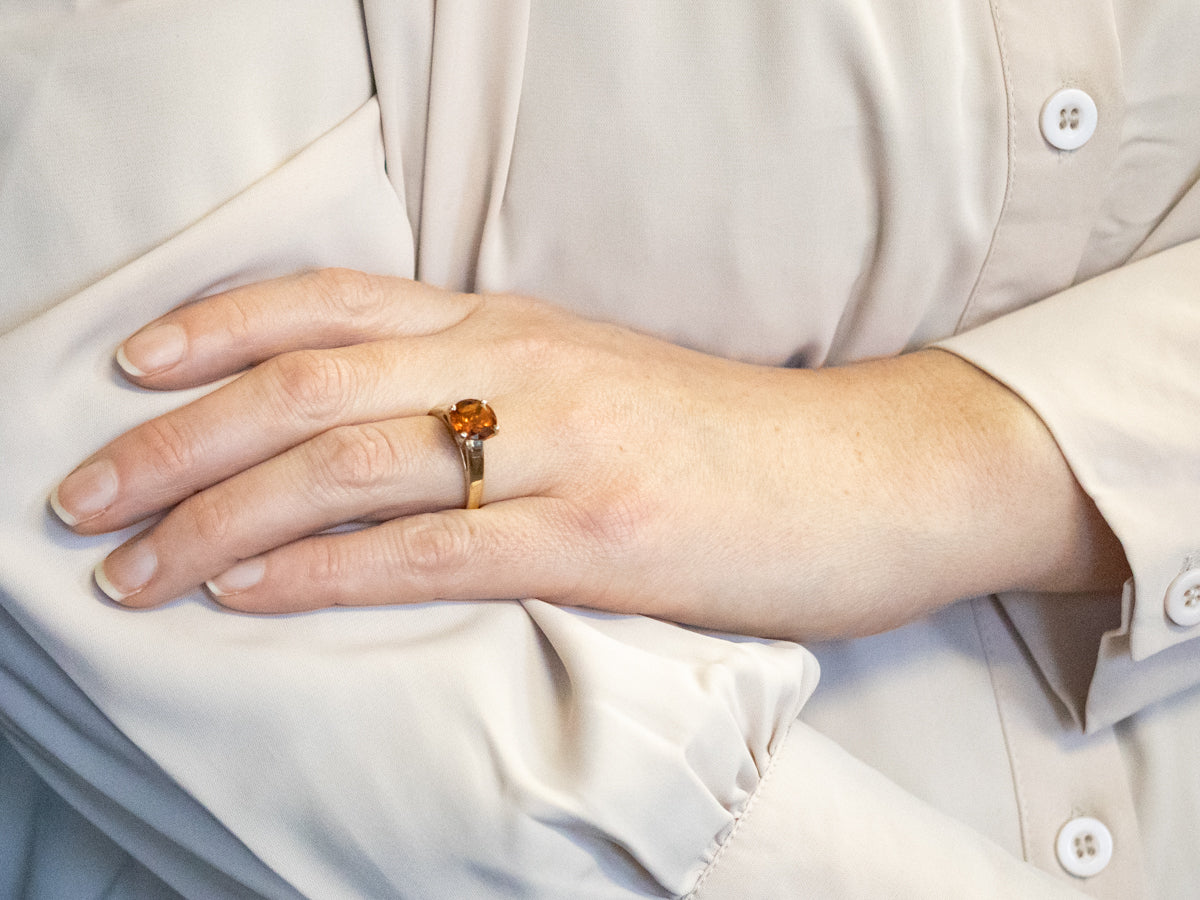 Two Tone Yellow and White Gold Round Cut Citrine Solitaire Ring