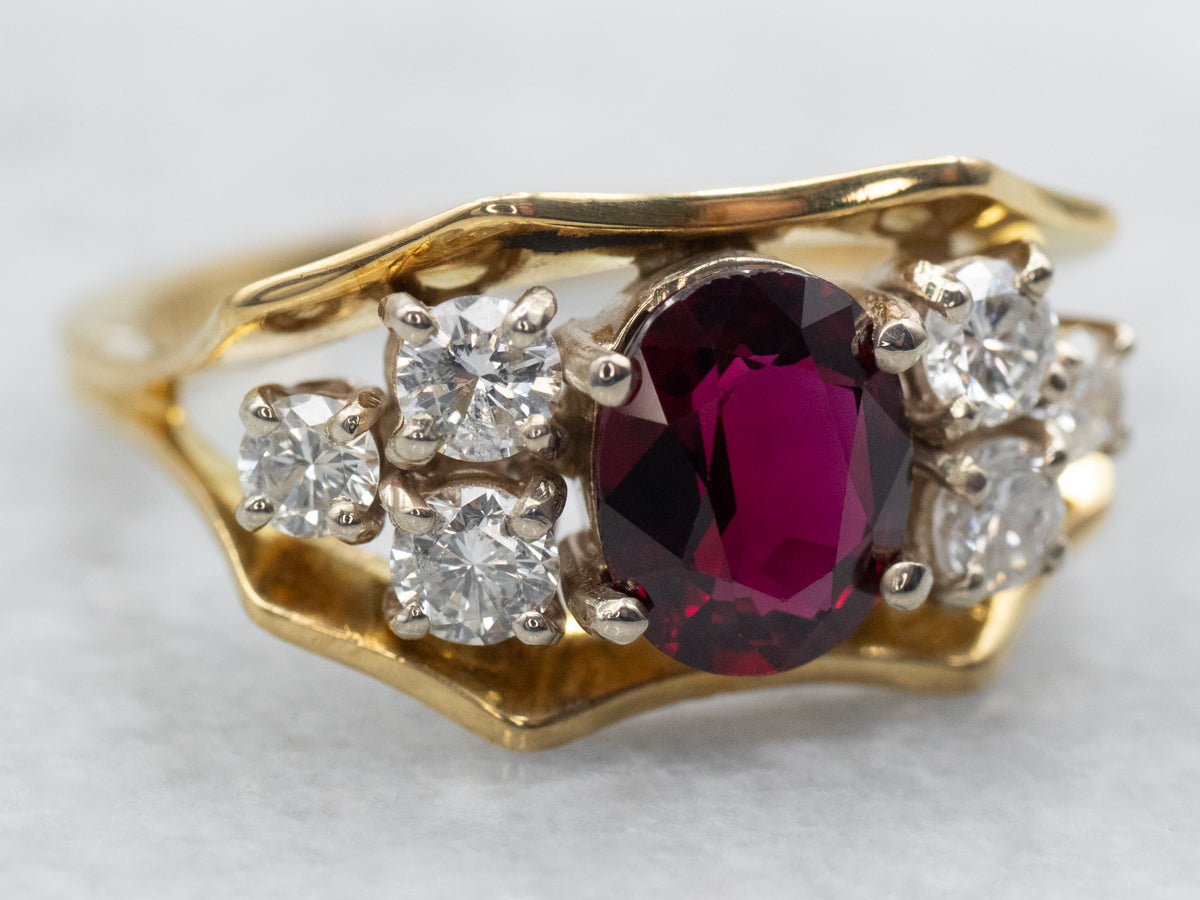 Yellow Gold GIA Certified Oval Cut Ruby Ring with Diamond Accents