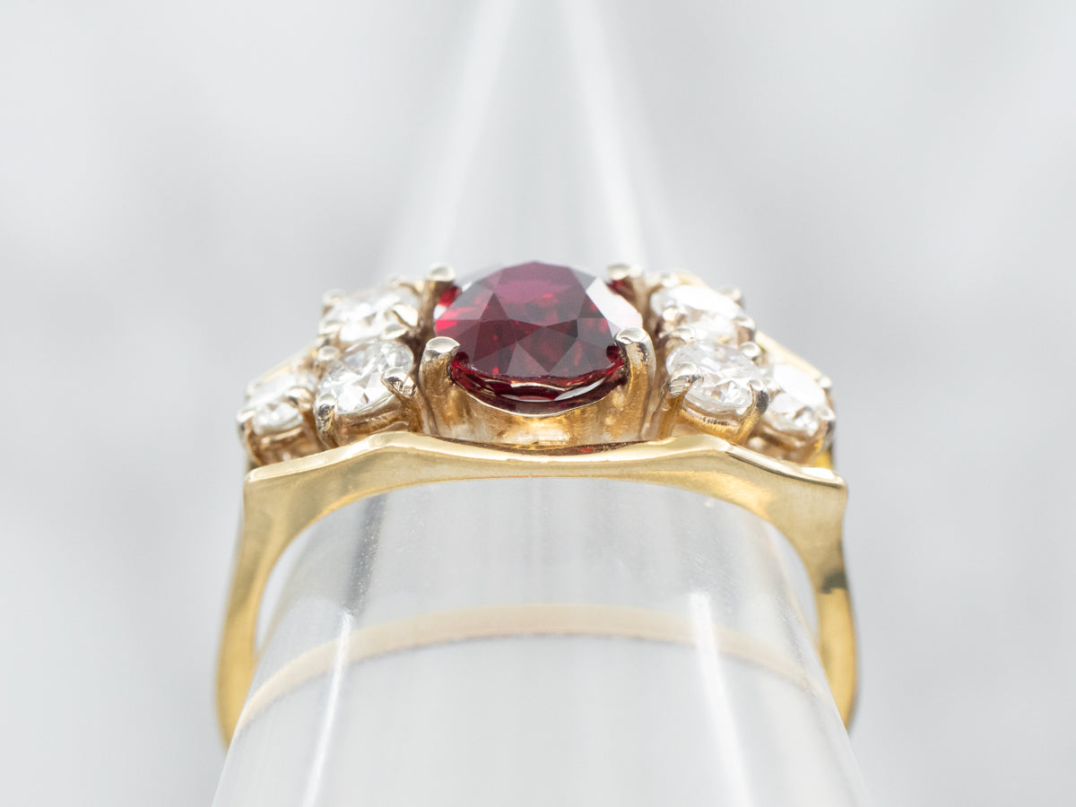 Yellow Gold GIA Certified Oval Cut Ruby Ring with Diamond Accents