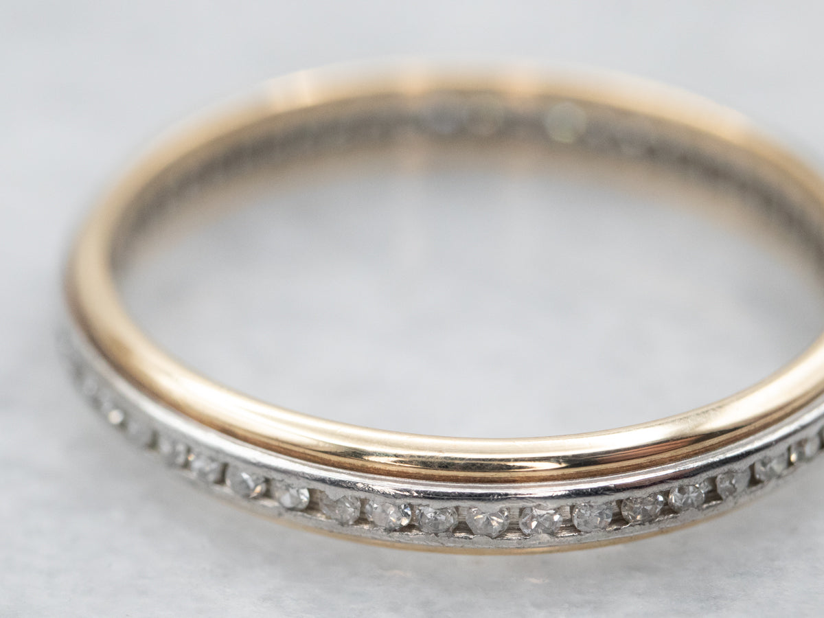 Mixed Metal Yellow Gold and Platinum Diamond Eternity Wedding Band